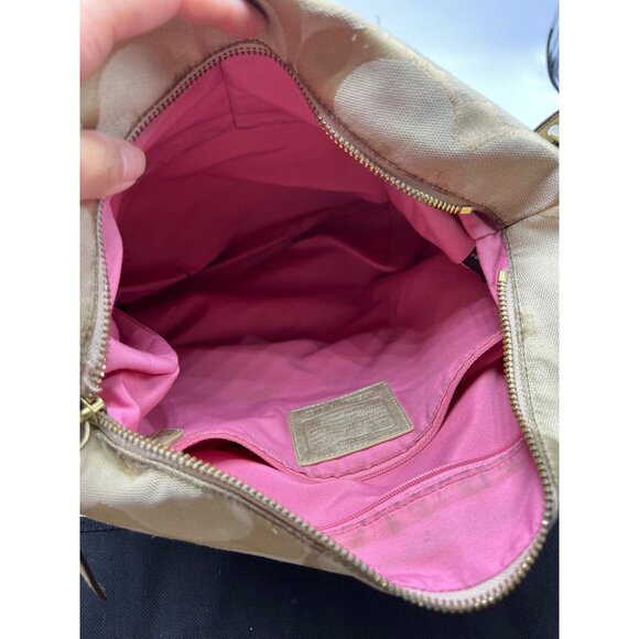 Coach E1159 Beige Signature Canvas & Gold Leather Crossbody Bag Pink Lining - Picture 8 of 13